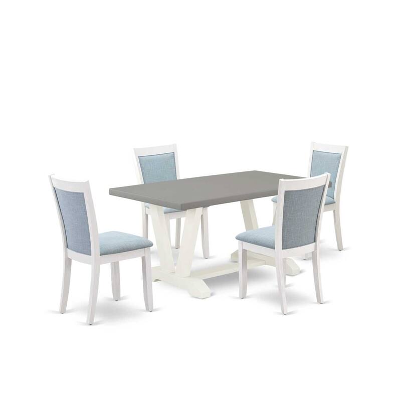 HomeStock 5-Piece Wire Brushed Linen White Finish Solid Wood Top Dining table with 4 Chairs