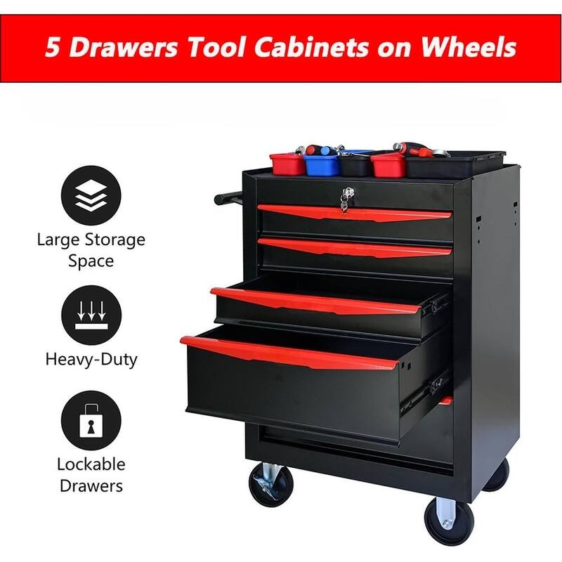 5 Drawer Rolling Tool Chest, 20 Inch Lockable Rolling Tool Box with Wheels, Rolling Garage Workshop Tool Organizer
