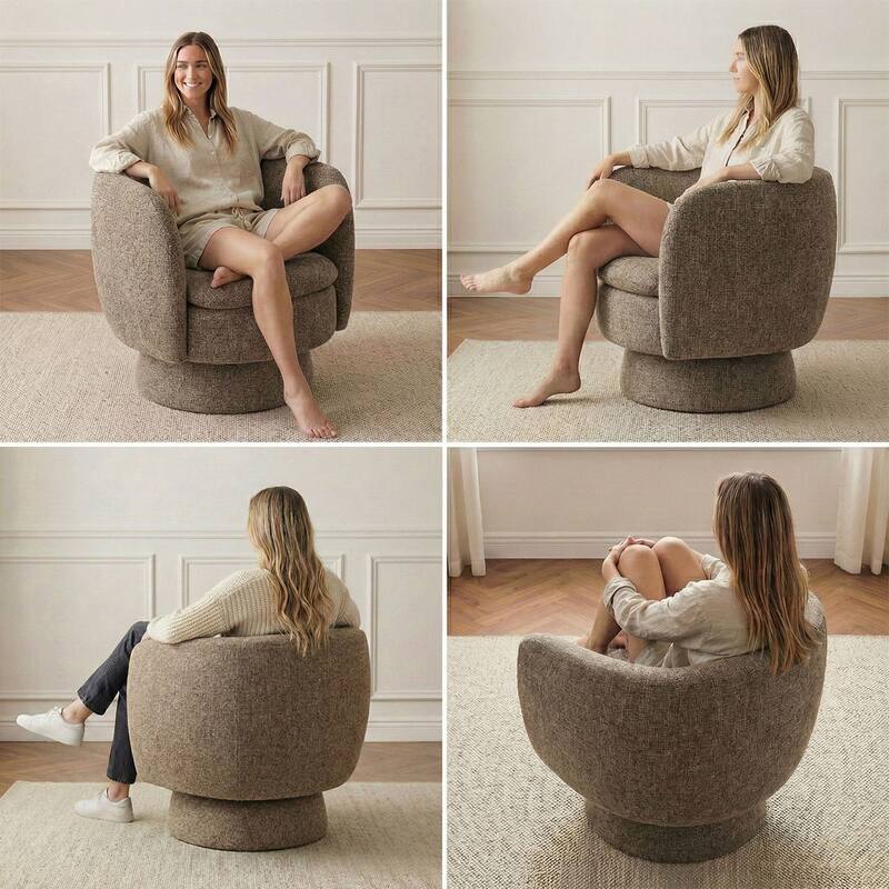 Upholstered 360 Swivel Barrel Accent Armchair