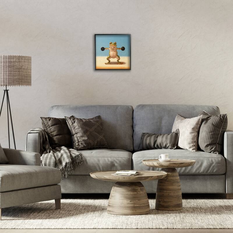 Stupell Exercise Weights Frog Framed Giclee Art Design By Lucia Heffernan