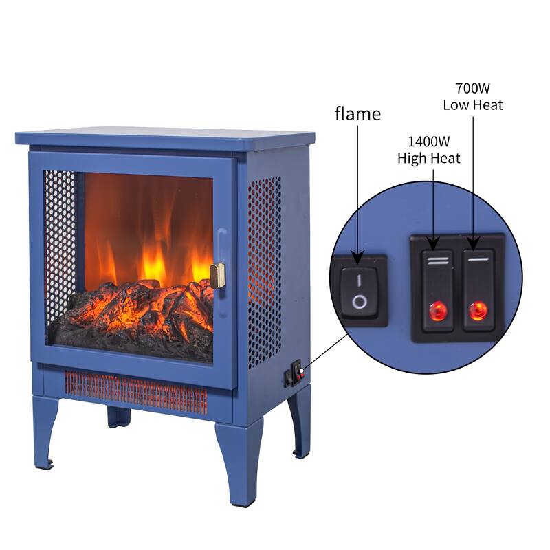 17 Inch Freestanding Electric Fireplace Stove with 3D Flame Effect in Classic Blue