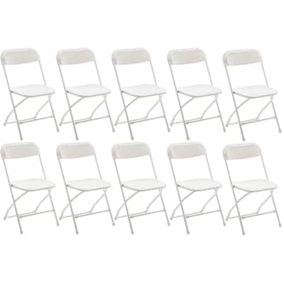 BTEXPERT White Plastic Folding Chair Steel Frame Commercial Event Chair Lightweight for Wedding Party Picnic School Set of 10