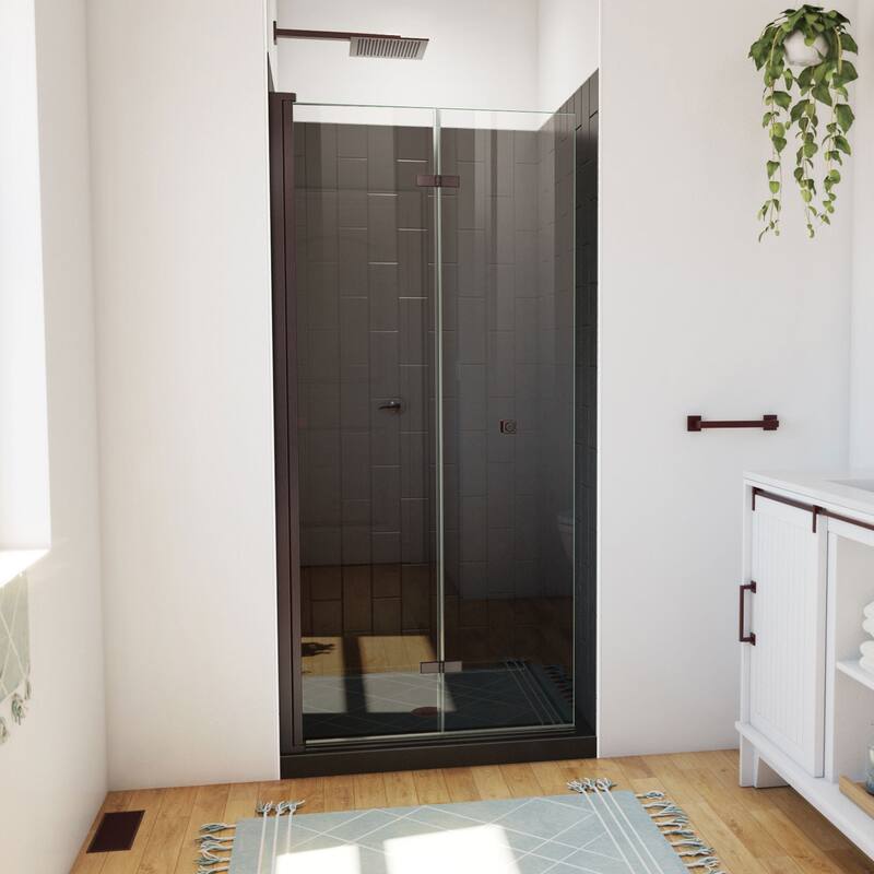 DreamLine Aqua-Q Fold 36 in. D x 36 in. W x 76 3/4 in. H Frameless Bi-Fold Shower Door in Oil Rubbed Bronze with Black Kit