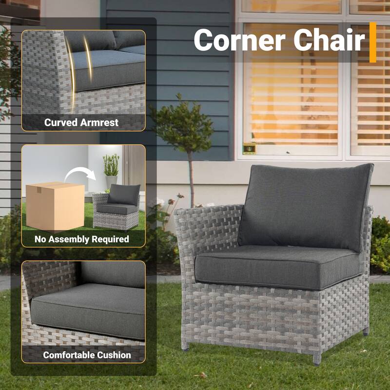 HOOOWOOO 13-piece Grey Wicker Rattan Patio Outdoor Sectional Set with Fire Pit