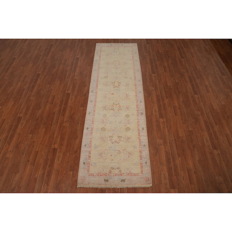 Hand Knotted Oriental 100% Wool Carpet Traditional Floral Yellow & Gold Ziegler Runner Rug - 9' 9'' X 3' 0''