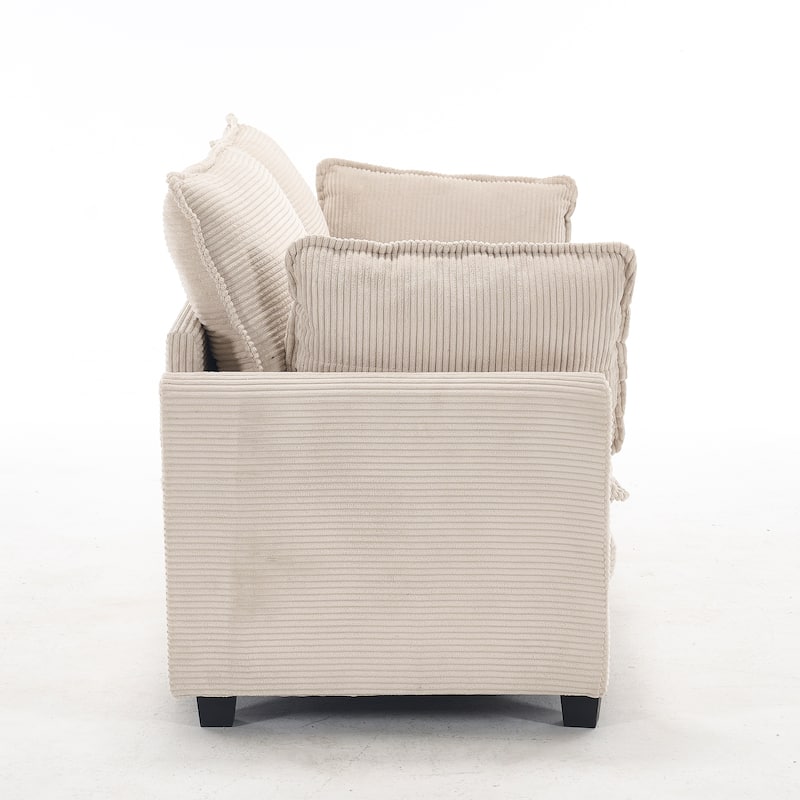 Corduroy Upholstered Loveseat Sofa Deep Seat Modular 2 Seater Couch with Double Cushions and 2 Lumbar Pillows for Living Room