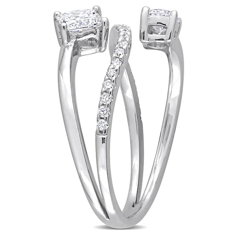 4/5ct TDW Princess-Cut Lab-Grown Diamond 2-Stone Bypass Crossover Ring in 14k White Gold