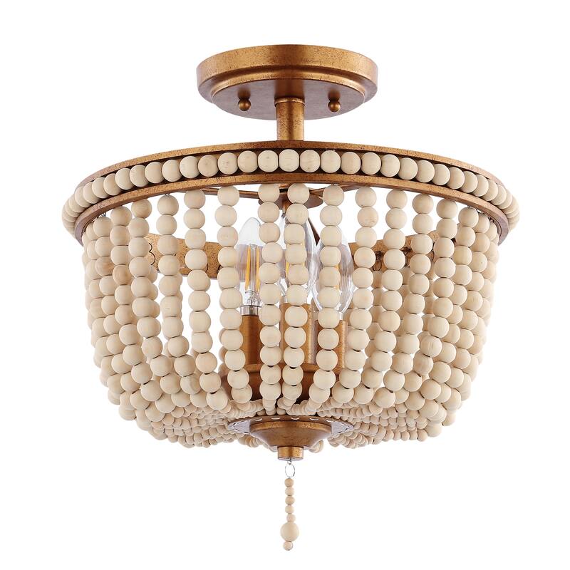 Georgian Wood Beaded/Metal LED Flush Mount, by JONATHAN Y