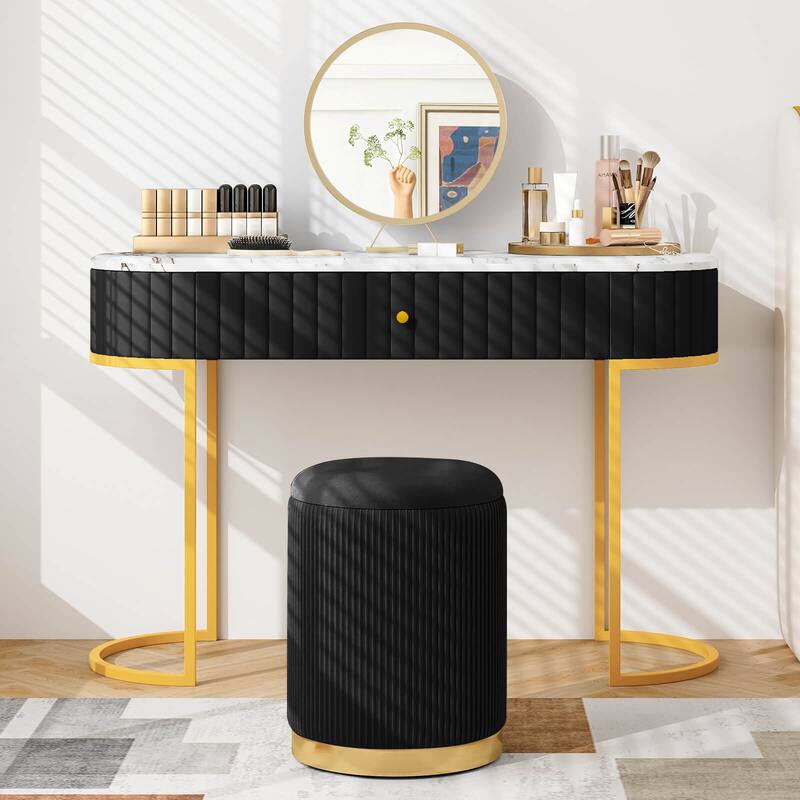 Costway Velvet Storage Ottoman Set of 2 Modern Round Ottoman with - See Details