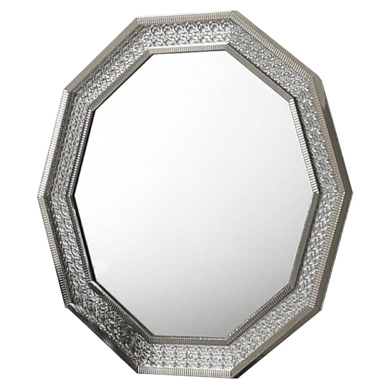 Cyl Vanity Dresser Mirror, Geometric Metallic Gray Backlit LED Frame - Metallic Gray