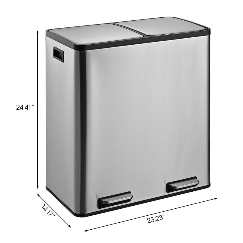 Stainless steel 2 compartments garbage and recycling bins 60L