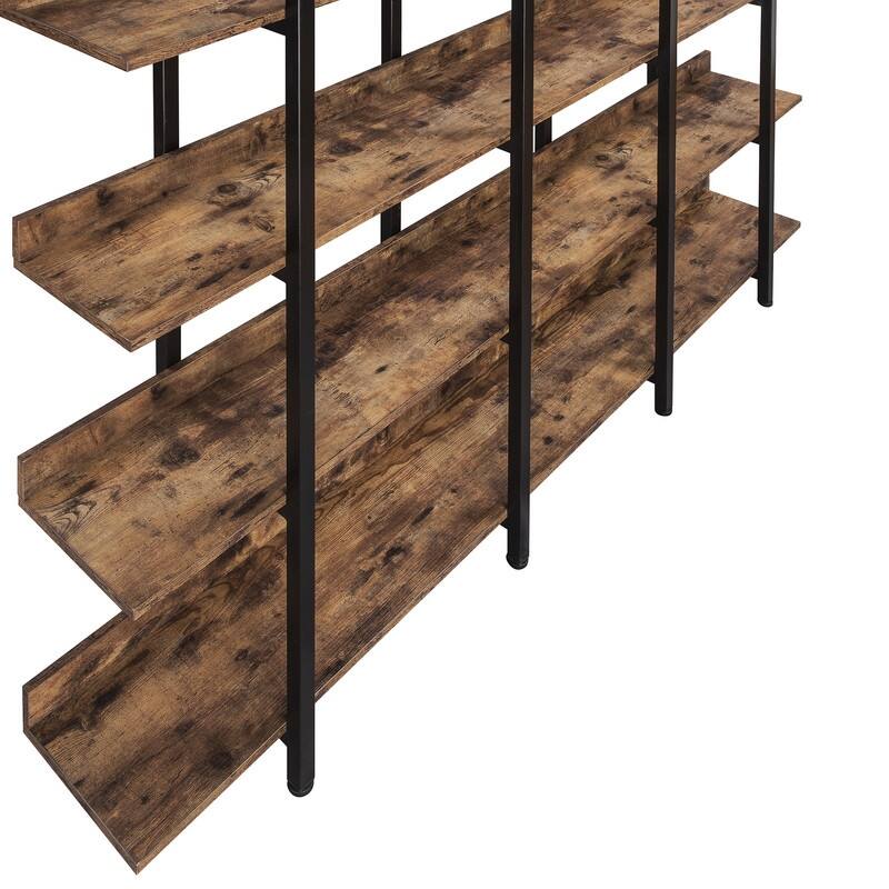 Industrial Style 5-Tier Cross Design Bookcase Home Office Open Bookshelf, Vintage Industrial Style Shelf, MDF Board