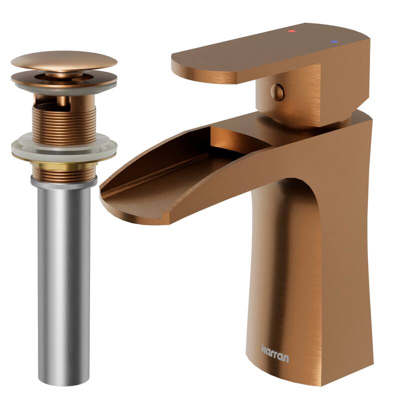 Karran Kassel Single Hole Single Handle Basin Bathroom Faucet with Matching Pop-up Drain - Brushed Copper