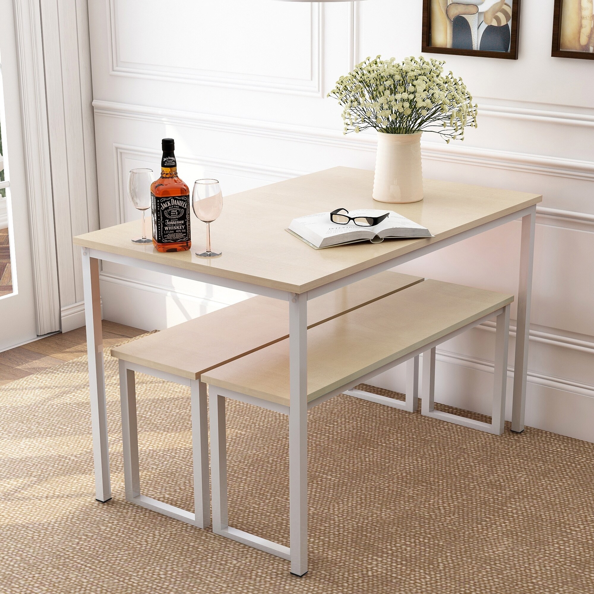 Shop 3 Piece Dining Table Set Kitchen Table With Two Benches