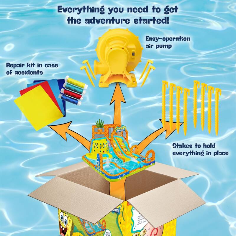 Sunny & Fun SpongeBob Mega Climb N' Go Inflatable Water Slide with Climbing Wall, 2 Slides & More! - One Size