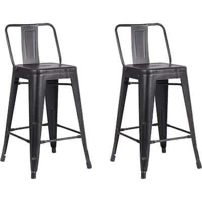Light Weight Industrial Contemporary Rustic Vintage Costal Metal Barstools with Bucket Back and 4 Leg Design(Set of 2)(24" Seat)