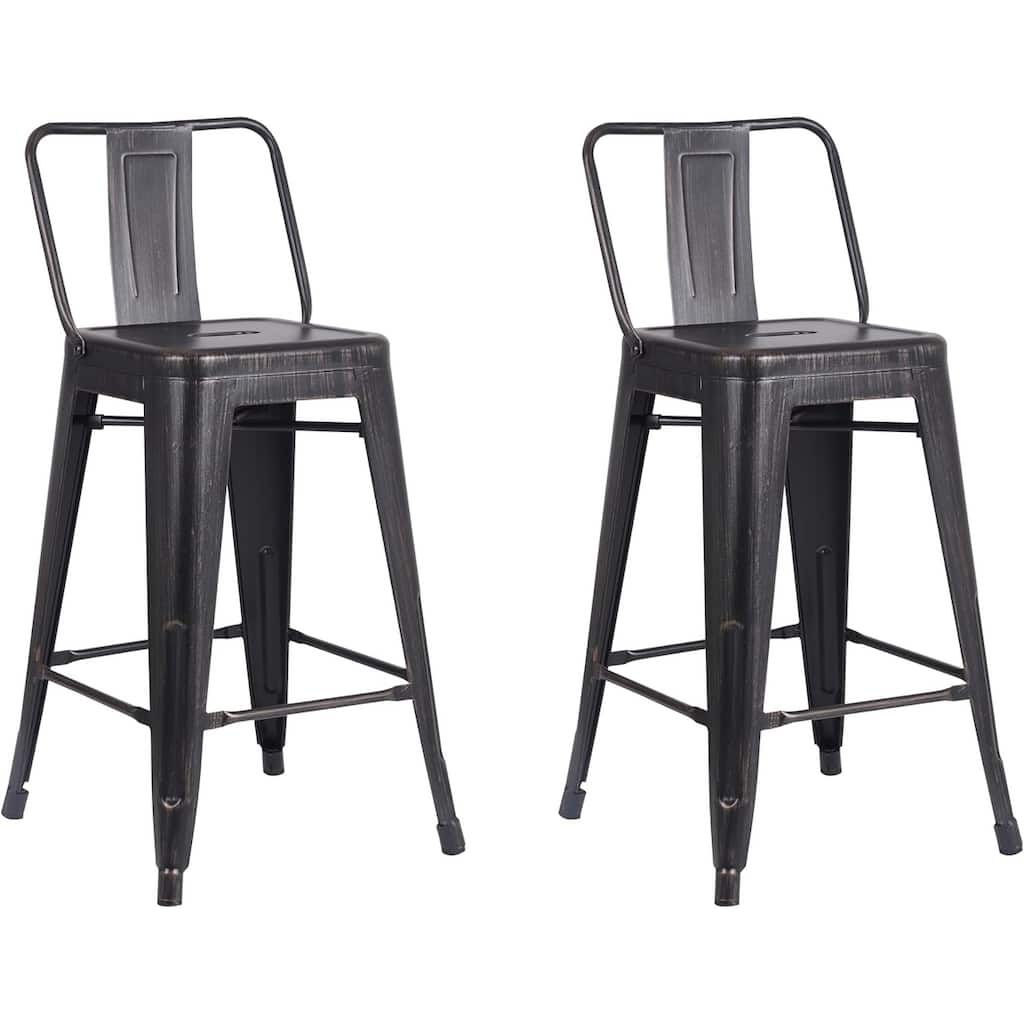 Light Weight Industrial Contemporary Rustic Vintage Costal Metal Barstools with Bucket Back and 4 Leg Design(Set of 2)(24" Seat)