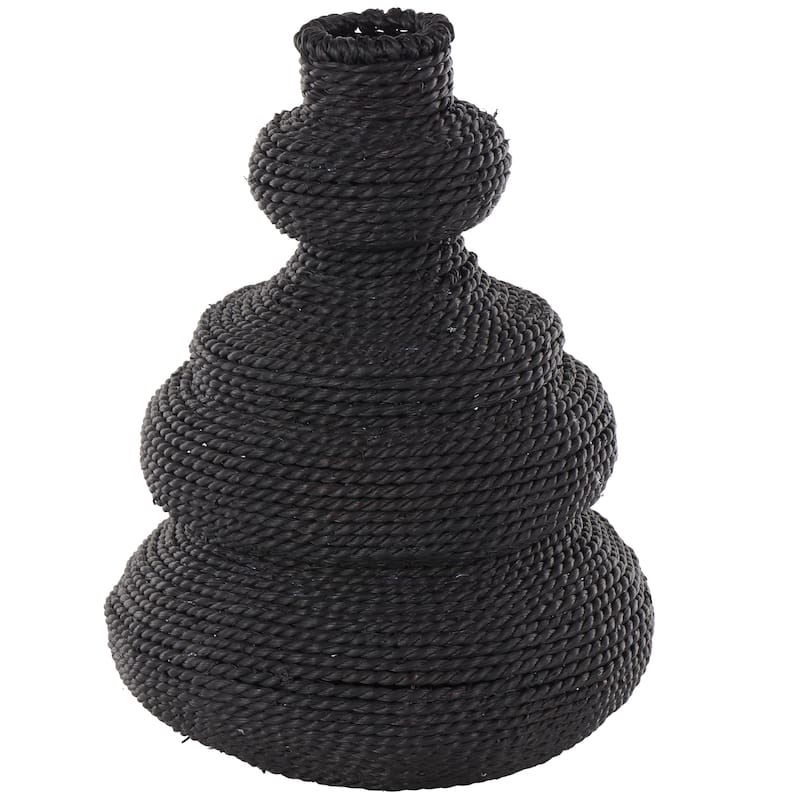 Black or Beige Metal Seagrass Handmade Wrapped Decorative Vase with Abstract Bubble Shape