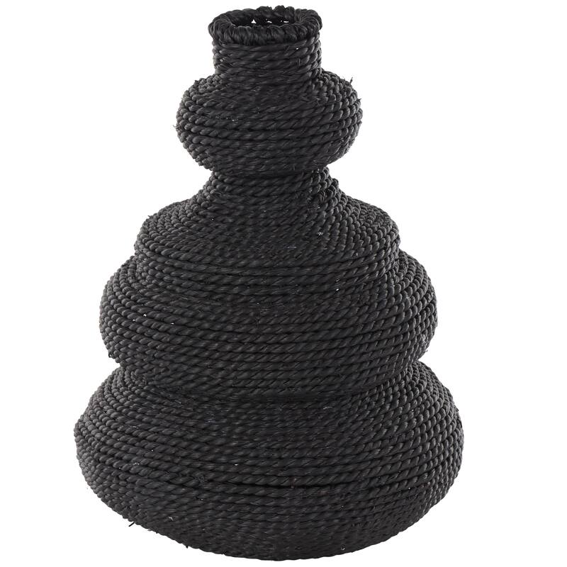 Metal Seagrass Handmade Wrapped Decorative Vase with Abstract Bubble Shape - Beige or Black - Roche River Decor - Black
