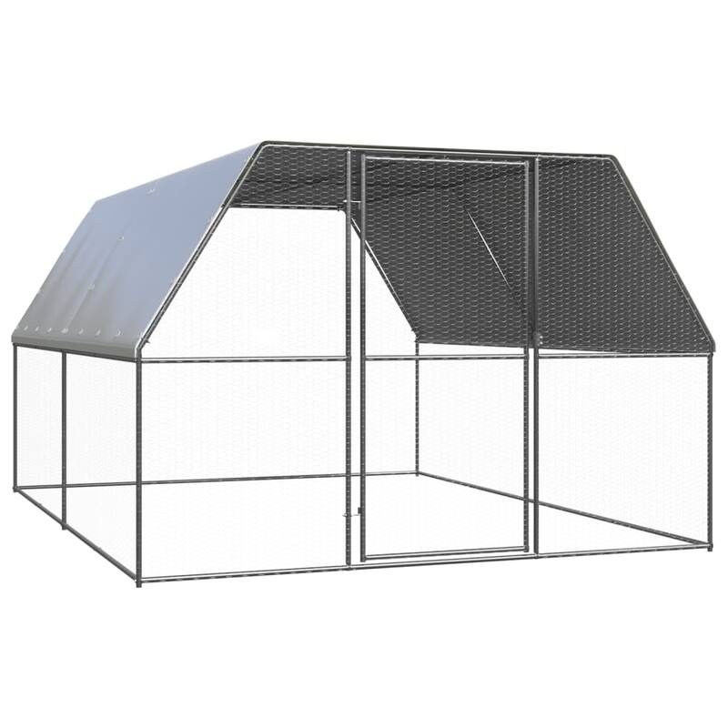 vidaXL Chicken Cage Silver and silver grey Galvanized steel, polyethylene - 118.1" x 157.5" x 78.7"