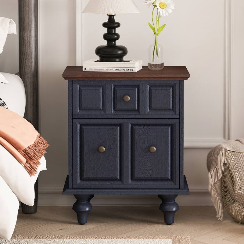 Vintage Nightstand with 2 Drawers and Roman Column Legs Set of 2
