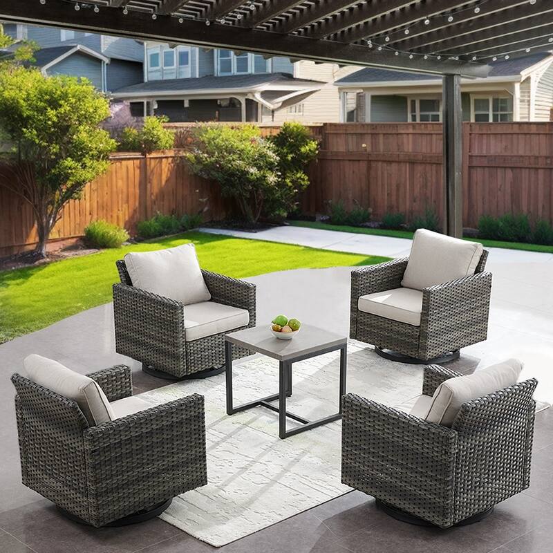 Gymojoy Patio Outdoor 4 Swivel Chairs with Side Table - Grey - Beige