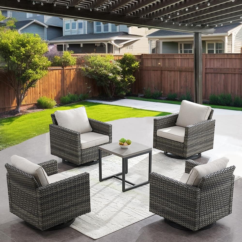 Gymojoy Patio Outdoor 4 Swivel Chairs with Side Table