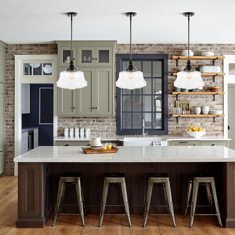 Olivier 14" 1-Light Bohemian Farmhouse Iron/Glass LED Pendant, Oil Rubbed Bronze/Clear by JONATHAN Y