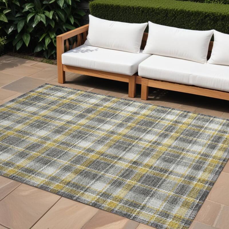 Ralo Plaid Weather Resistant Versatile Elegance Runner Outdoor Rug - 9' X 12' - Multi