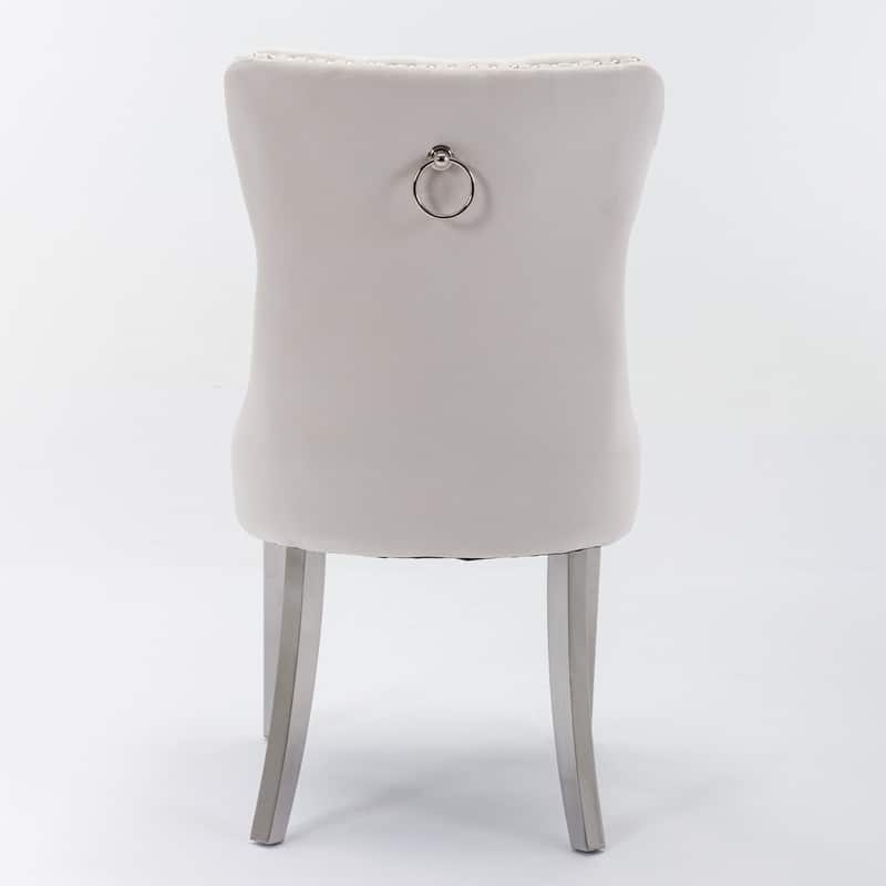 Tufted Solid Wood Velvet Upholstered Dining Chair with Metal Legs,Set of 2