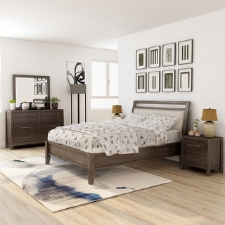Ninn Transitional Grey Wood 5-Piece Padded Platform Bedroom Set with USB by Furniture of America
