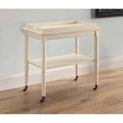 HomeRoots 30" Antiqued White Wood Rolling Bar Cart - 30" W x 18" D x 32" H