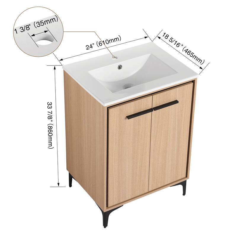 BNK 24/30 inch Freestanding Single Sink Bathroom Vanity with Soft Close Door and 1 adjustable shelf