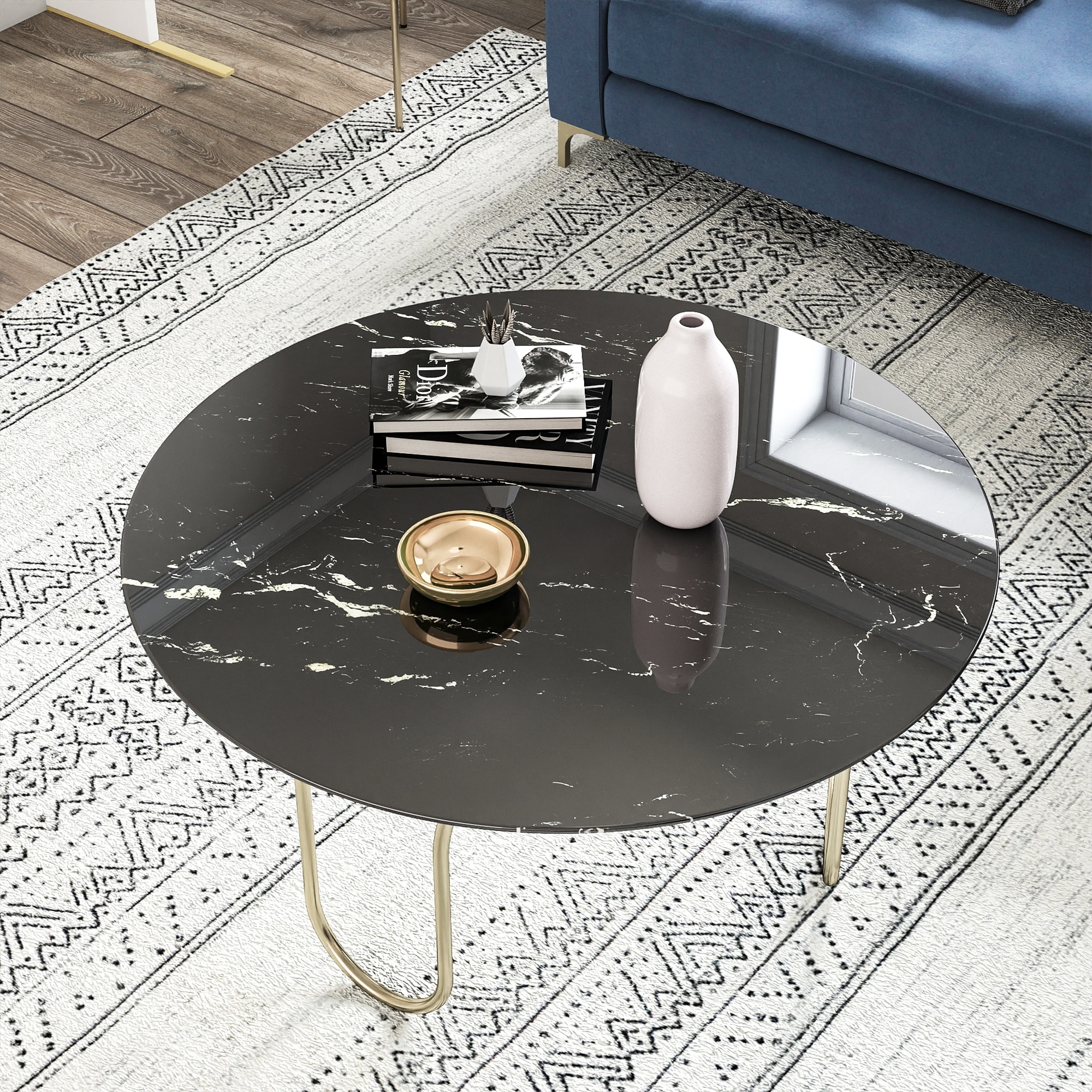 36"Inch Round Tempered Glass Table Top with marble design,DIY Replacement&Cover Desktop