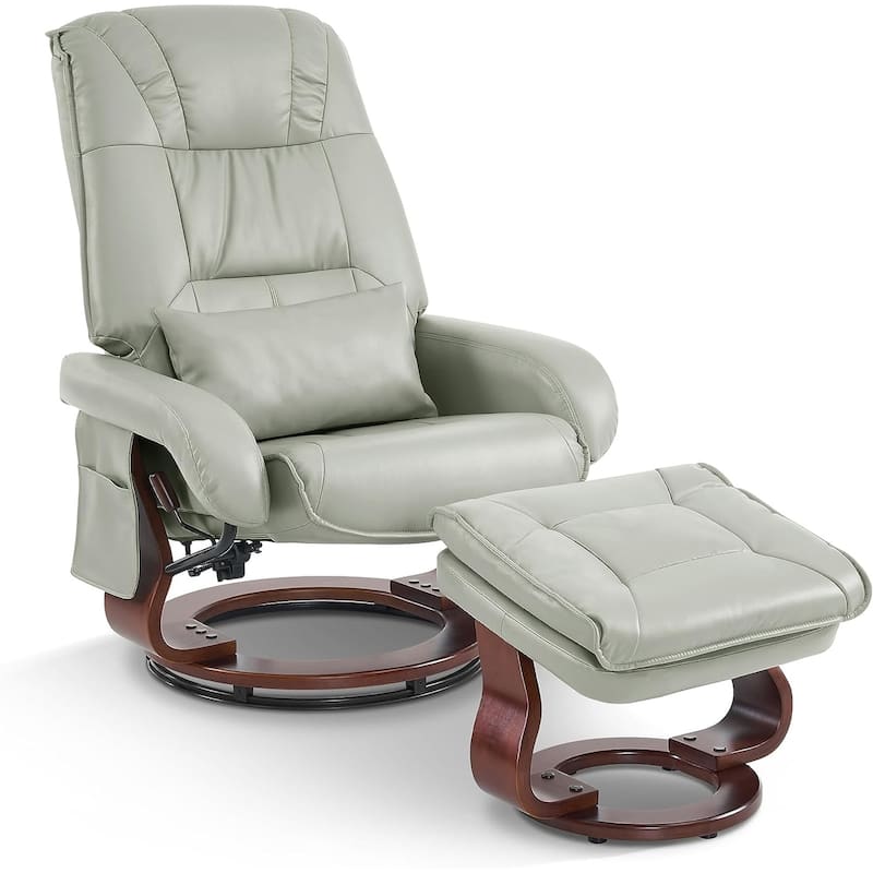 MCombo Swivel Recliners with Ottoman, Vibration Massage TV Chairs, Ergonomic Lounge Chair for Living Room, Faux Leather 4877