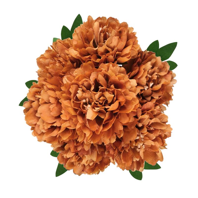 Set of 2 Brown Cafe Artificial Lush Hybrid Peony Flower Stem Bush Bouquet 17in - 17" L x 10" W x 10" DP