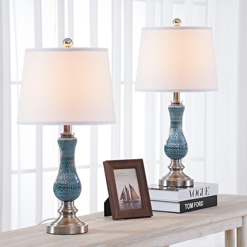 23" Light Blue Glass Table Lamp Set (Set of 2)