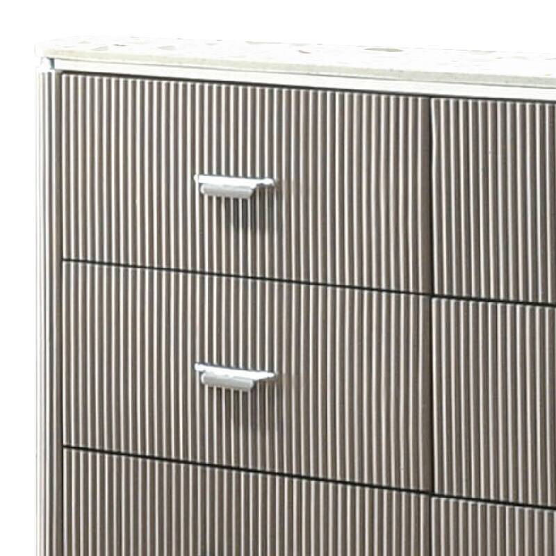 Gema 6 Drawer Wide Dresser, Light Gray Solid Wood with Cultured Stone Top