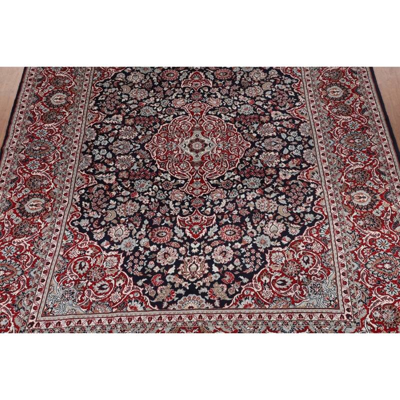 Navy Blue Kashan Turkish Area Rug Machine Made Carpet - 9'5" x 12'9"