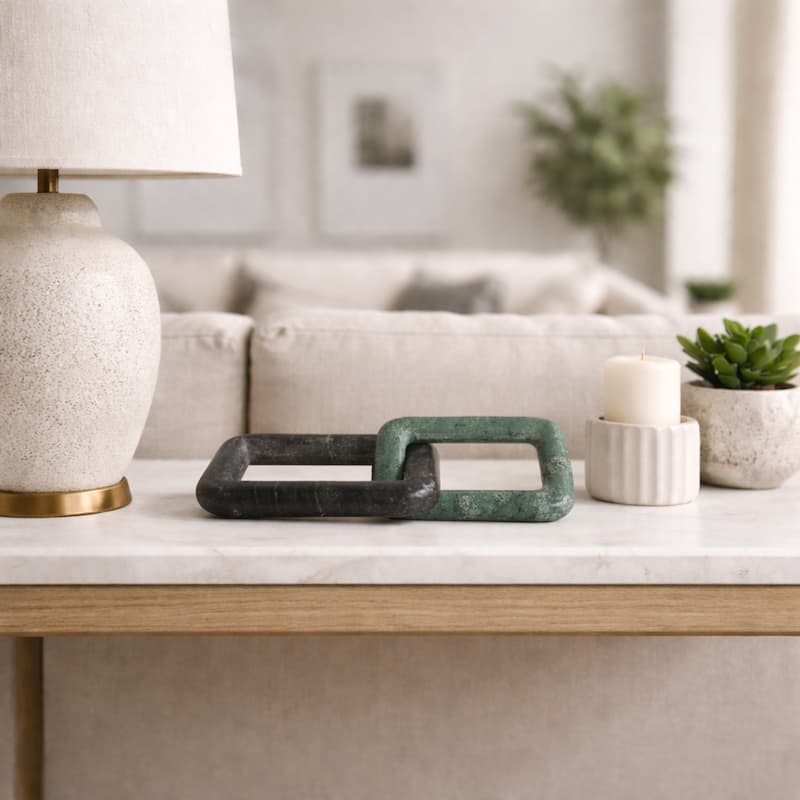 Decorative Marble Square Link Sculpture - Figurine Object - Black - 10.5"