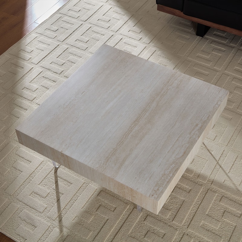 34.65''Square Faux Travertine Pattern Coffee Table,Mdf Table,Modern Design Coffee Table With Acrylic Legs