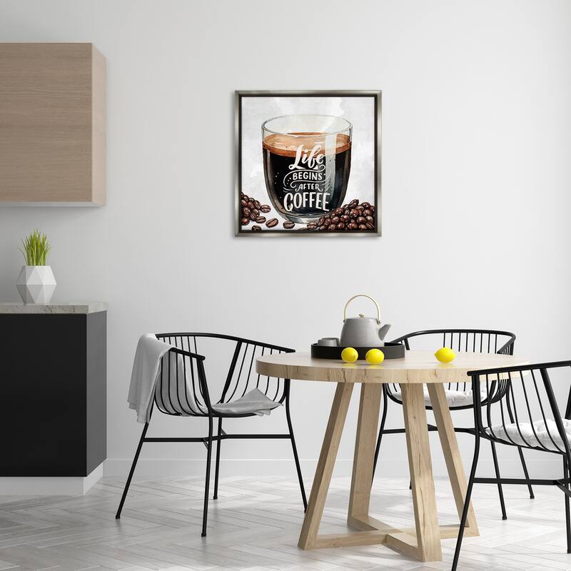 Stupell Life Begins After Coffee Framed Floater Canvas Wall Art Design By Kim Allen