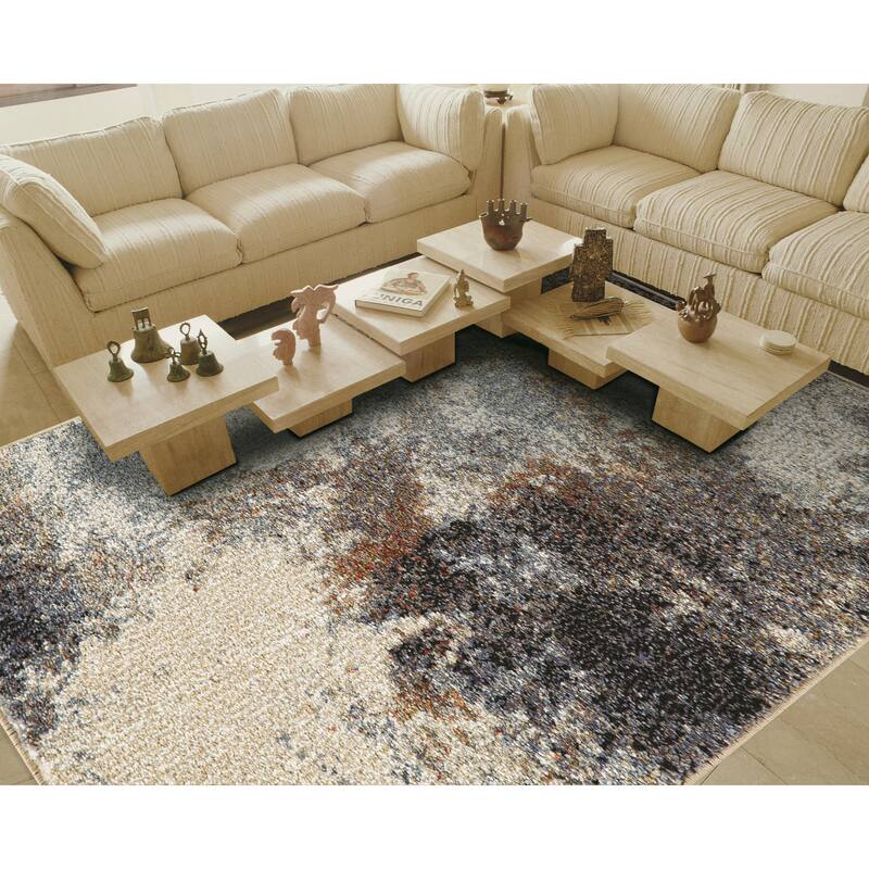 Olympia Collection Blue and Beige Abstract Design Area Rug
