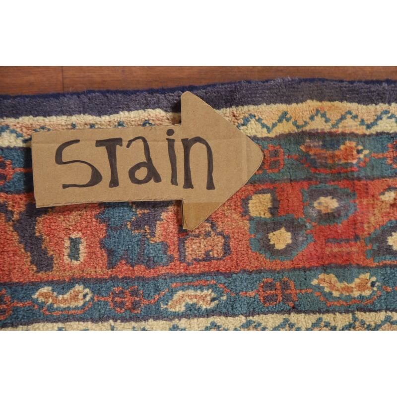 Hand Knotted Oriental 100% Wool Carpet Traditional Geometric Navy Blue & Blues Mahal Runner Rug - 10' 8'' X 3' 5''