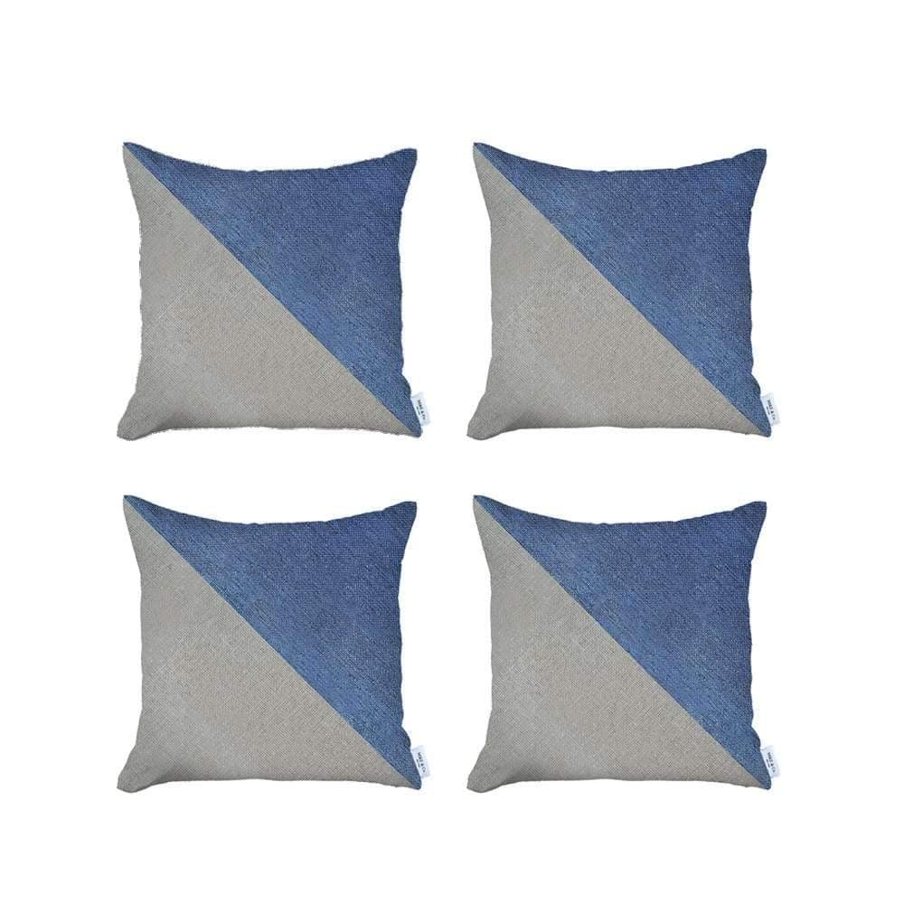 HomeRoots Set Of Four 18" X 18" Blue And Grey Geometric Zippered Handmade Polyester Throw Pillow