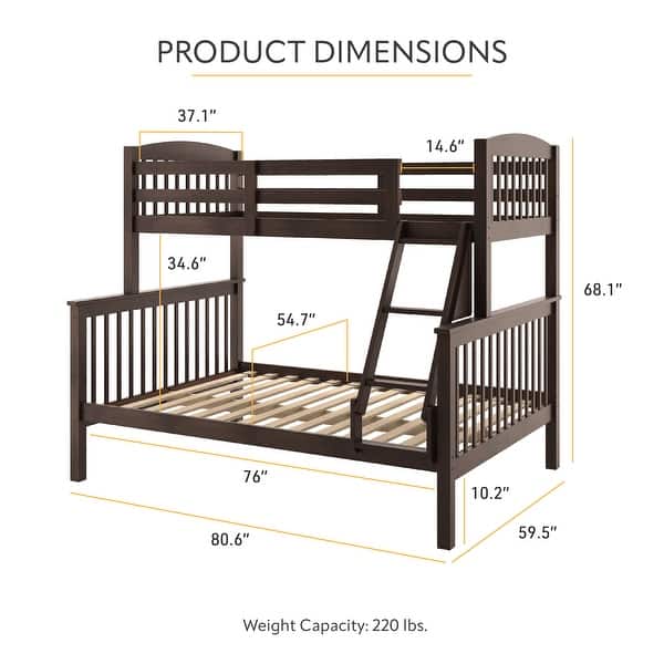 Furniture of America Hayes Twin over Full Solid Wood Detachable Bunk Bed with Ladder