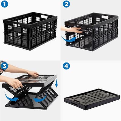 Mount-It! Collapsible Storage Crate, Holds 66 lbs., Collapsible Crate Perfect for Storage, Shopping or laundry - Black