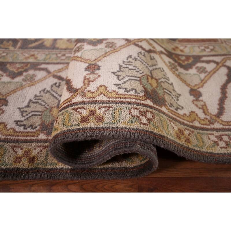 All-Over Gray & Ivory Oushak Indian Area Rug Handmade Wool Carpet - 8'1" x 9'9"