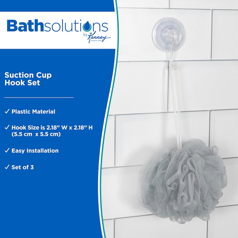 Kenney Suction Cup Hooks, Set of 3 - Clear