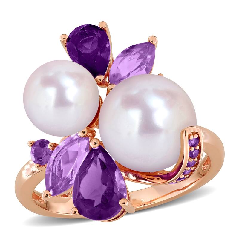 Miadora Cultured Freshwater Pearl and Gemstone Cluster Ring Sterling Silver - Purple - 7